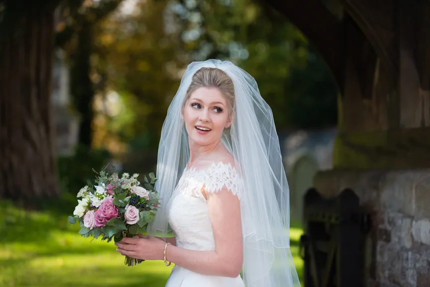 St Tewdrics House wedding bride walking to church