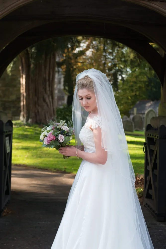 St Tewdrics House wedding bride at church