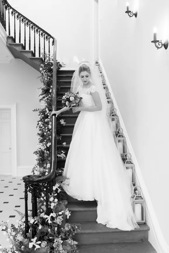 St Tewdrics House wedding bride on stairs