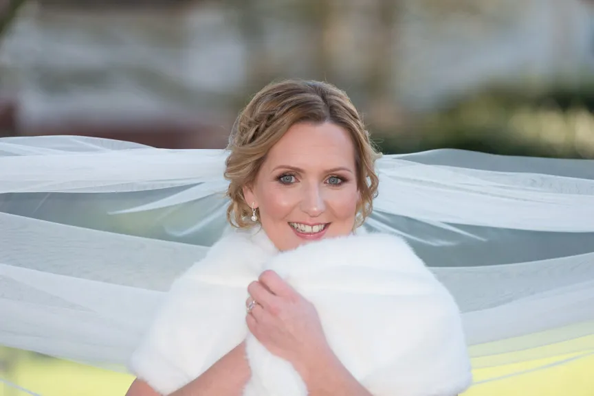 Glen Yr Afon wedding bride in fur