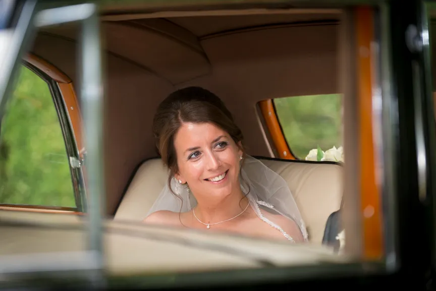 Glen Yr Afon wedding bride in car