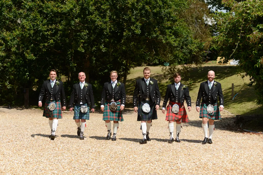 St Tewdrics House wedding groomsmen in kilts