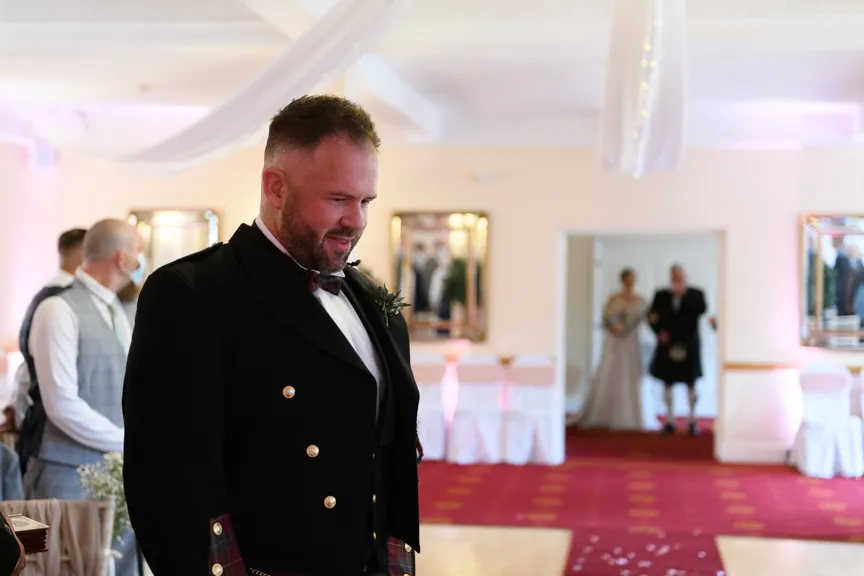 Glen Yr Afon wedding groom waiting for bride