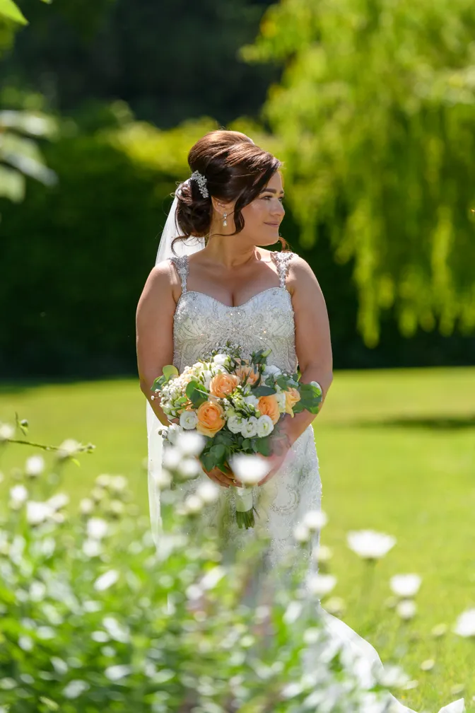 Glen Yr Afon wedding bride in garden
