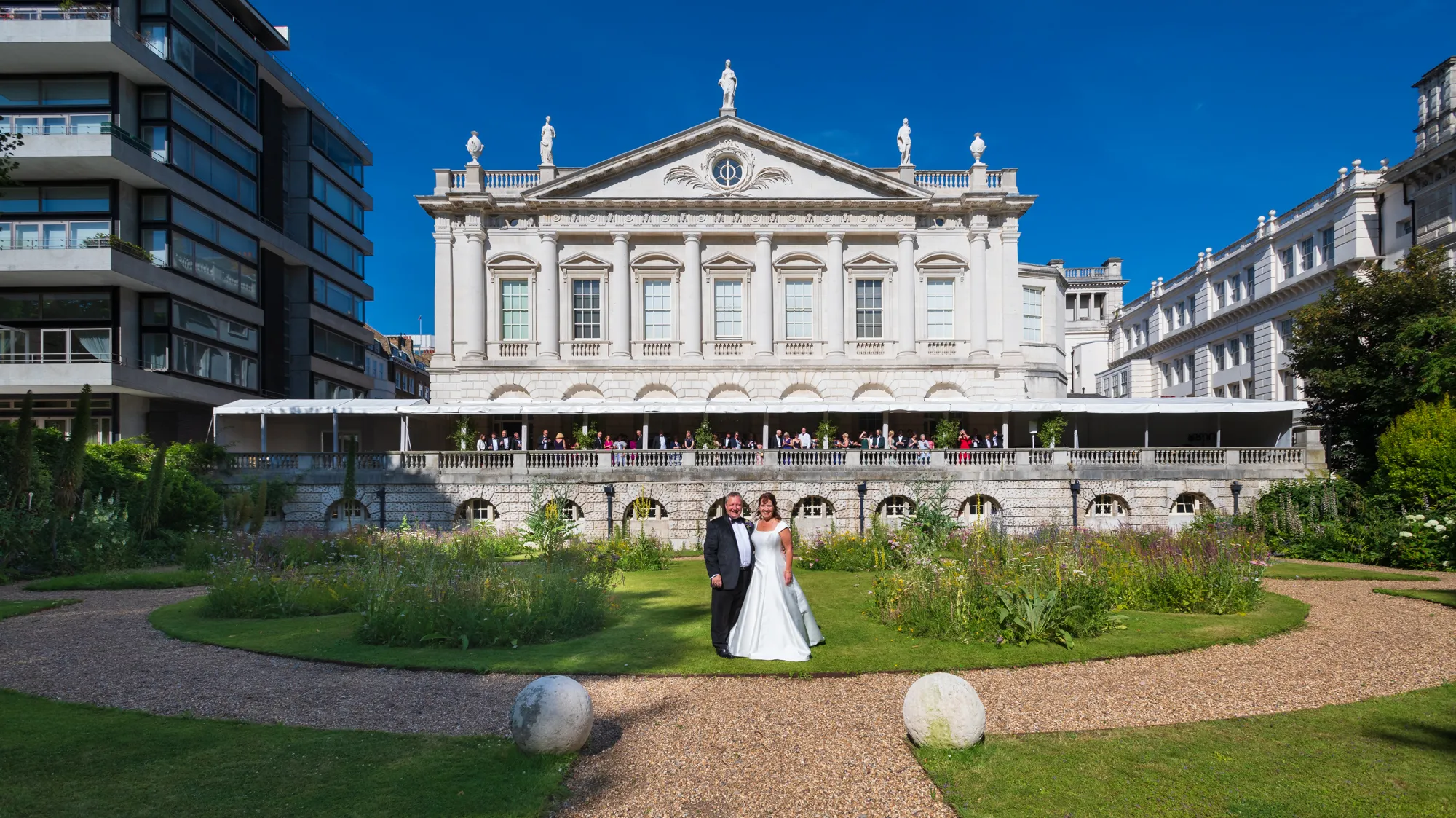 Bride Groom in garden at Spencer House St James London