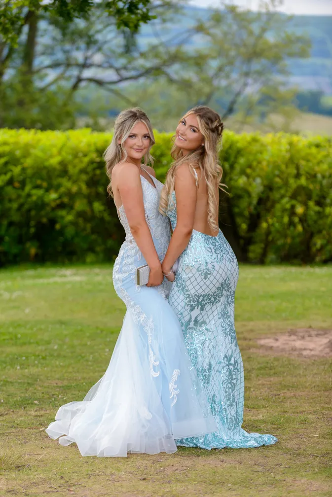 two girls at school prom