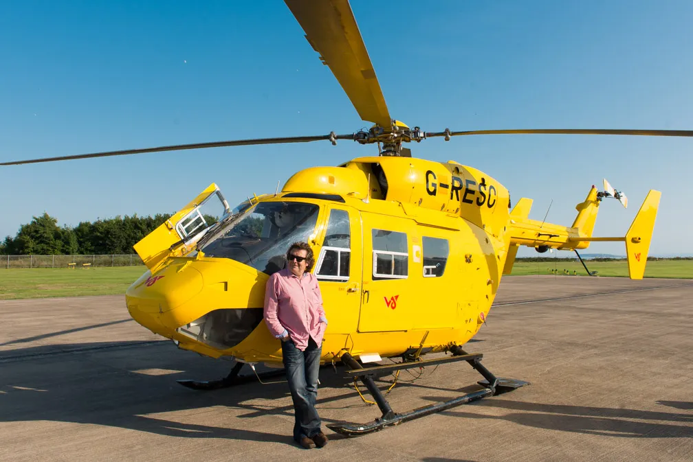 Andrew Hazard at Cardiff Heliport after a photoshoot