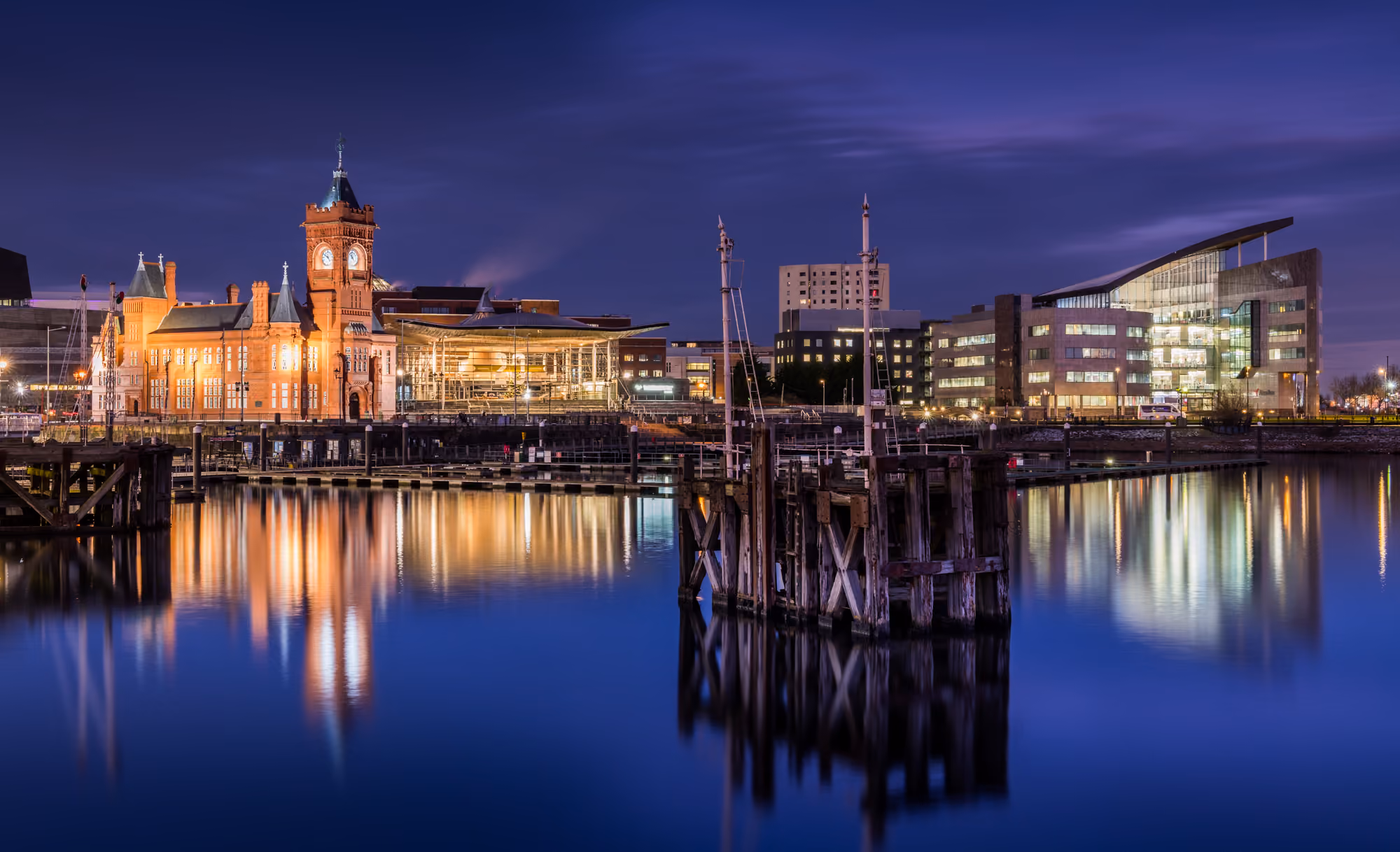 The Senedd, Cardiff Bay at night by Andrew Hazard