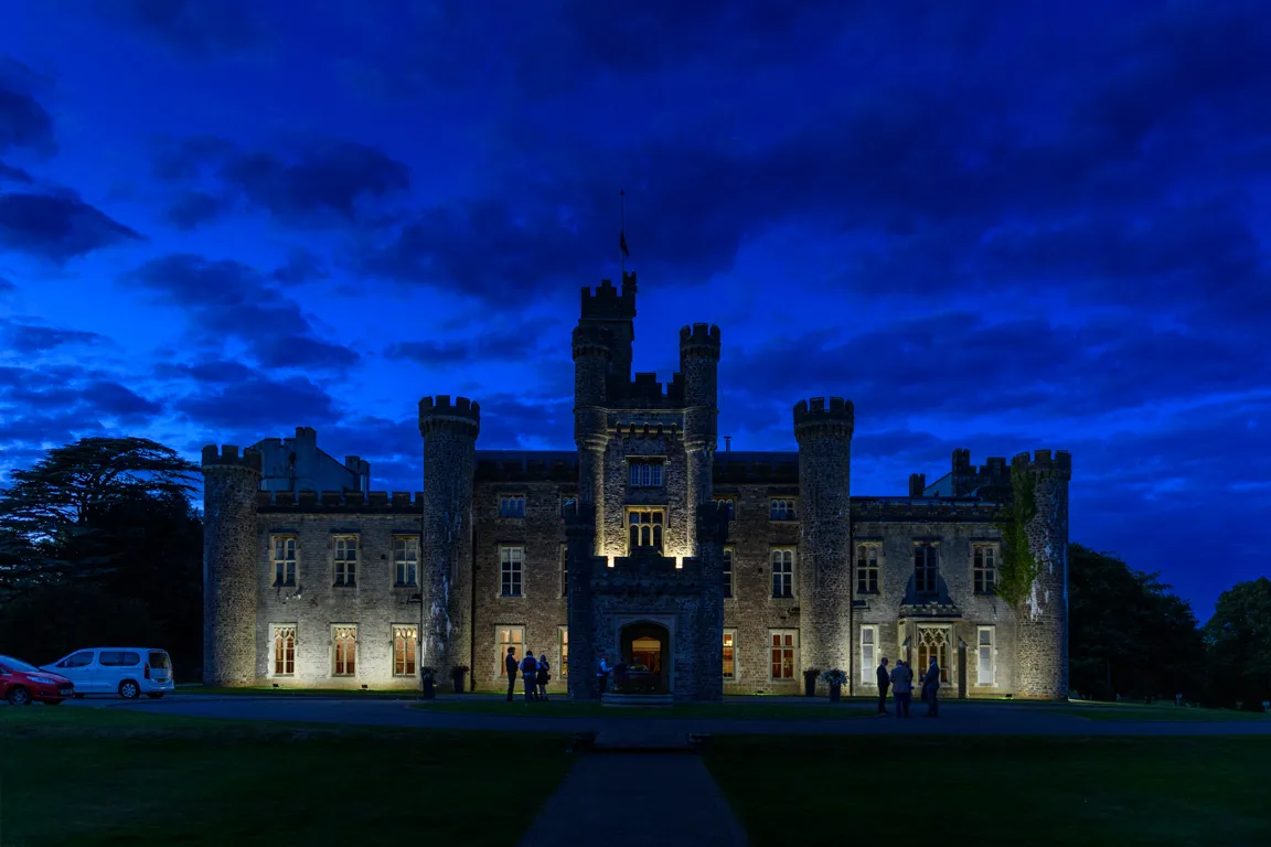 wedding at Hensol Castle at night