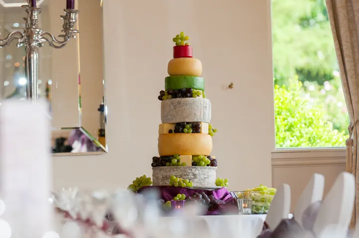 cheese wedding cake at The Manor by Andrew Hazard Photography