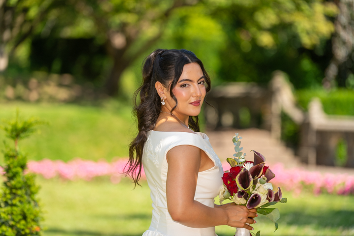 Glen Yr Afon wedding bride in garden