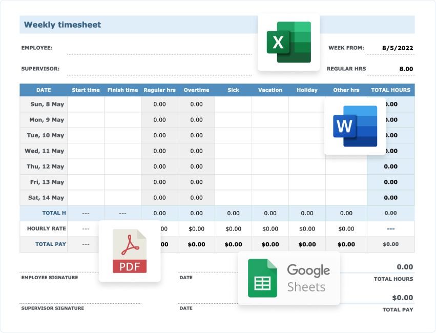 Free Timesheet templates: Excel | Word | PDF | Google sheets
