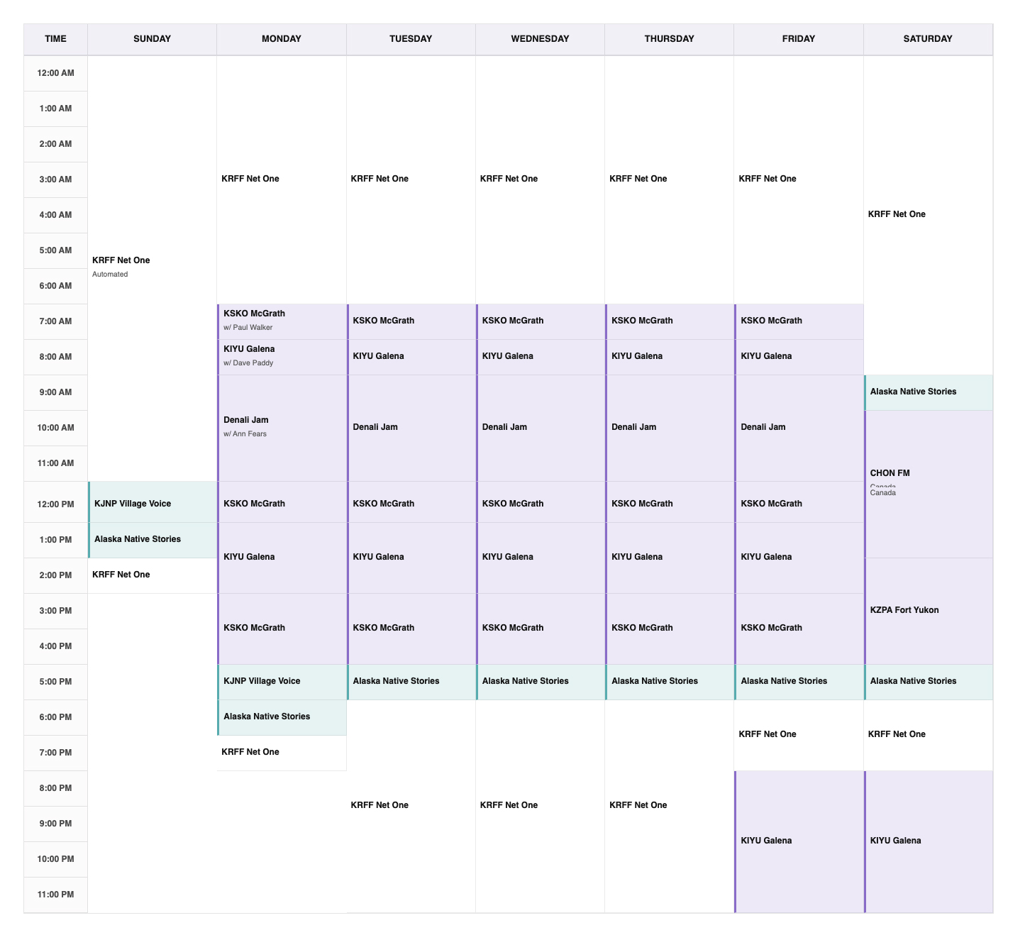 KRFF 89.1 FM Program Schedule