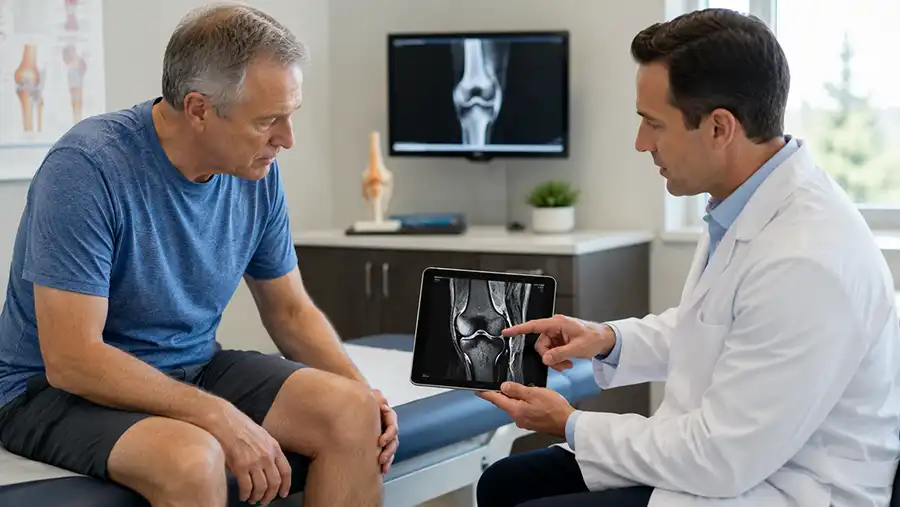 Doctor discussing x-ray with patient