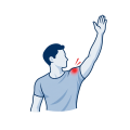 Adult experiencing shoulder discomfort while lifting an arm overhead