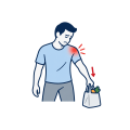 Adult noticing shoulder weakness while lifting a light grocery bag
