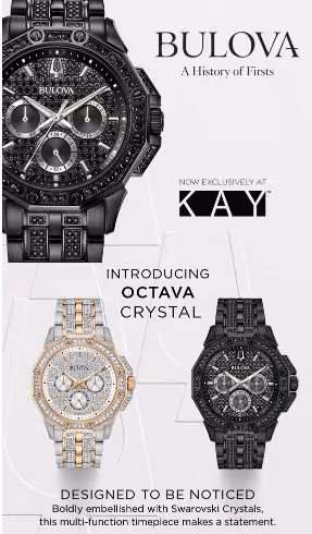 Bulova watches in black with black crystals and a silver/gold with clear crystals 