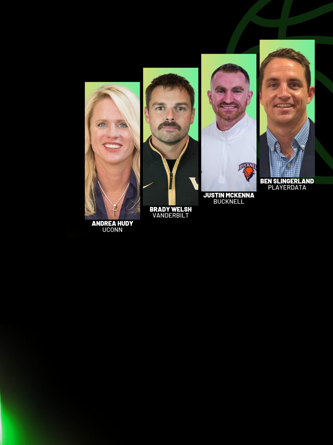 Webinar speakers Andrea Hudy (UConn), Brady Welsh (Vanderbilt), Justin McKenna (Bucknell) and Ben Slingerland (PlayerData)