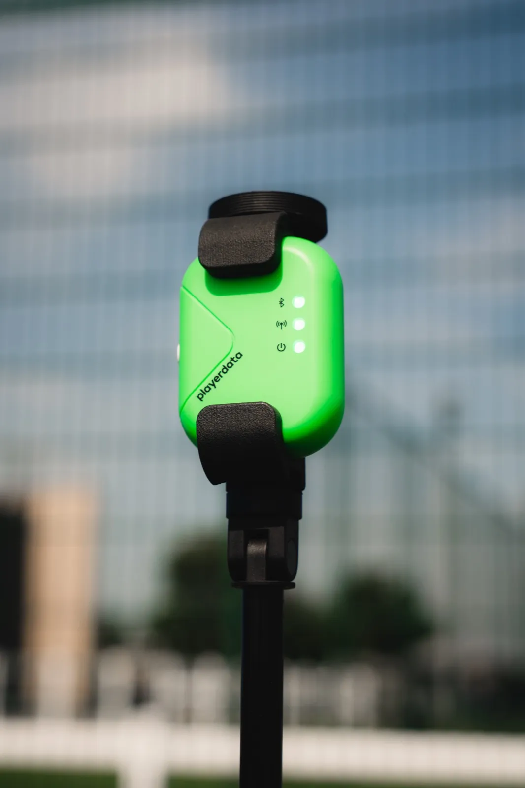 PlayerData CONNECT gateway mounted on a pole at the side of the pitch
