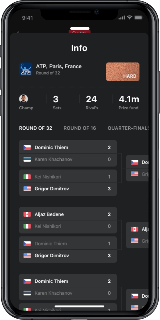 Iphone screen, rewind app, tennis statistics