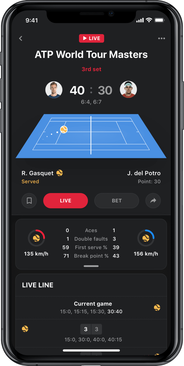Iphone screen, rewind app, tennis