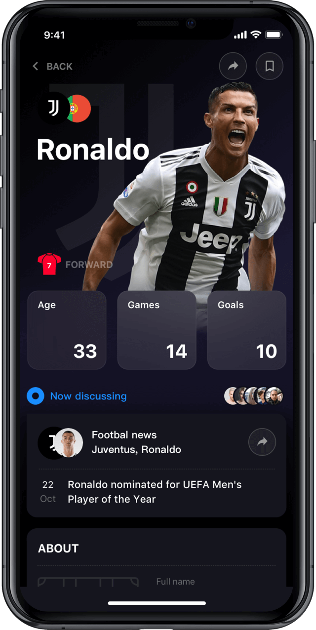 Iphone screen, rewind app, player profile, Cristiano Ronaldo