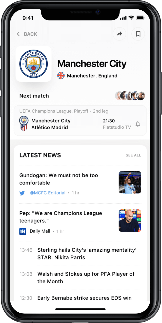 Iphone screen, rewind app, club profile, Manchester City