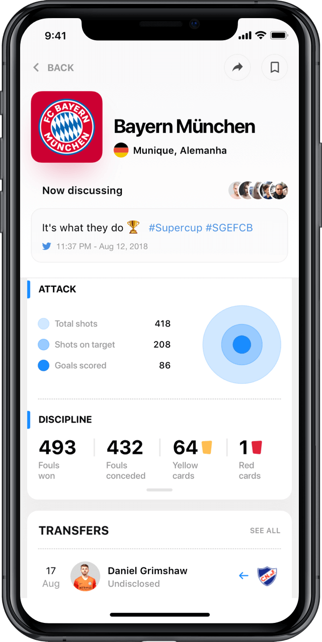 Iphone screen, rewind app, club profile, Bayern Munchen