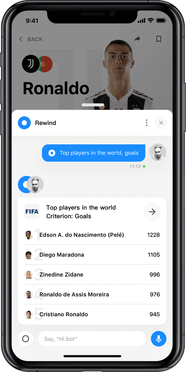 Iphone screen, rewind app, multimedia, chatbot