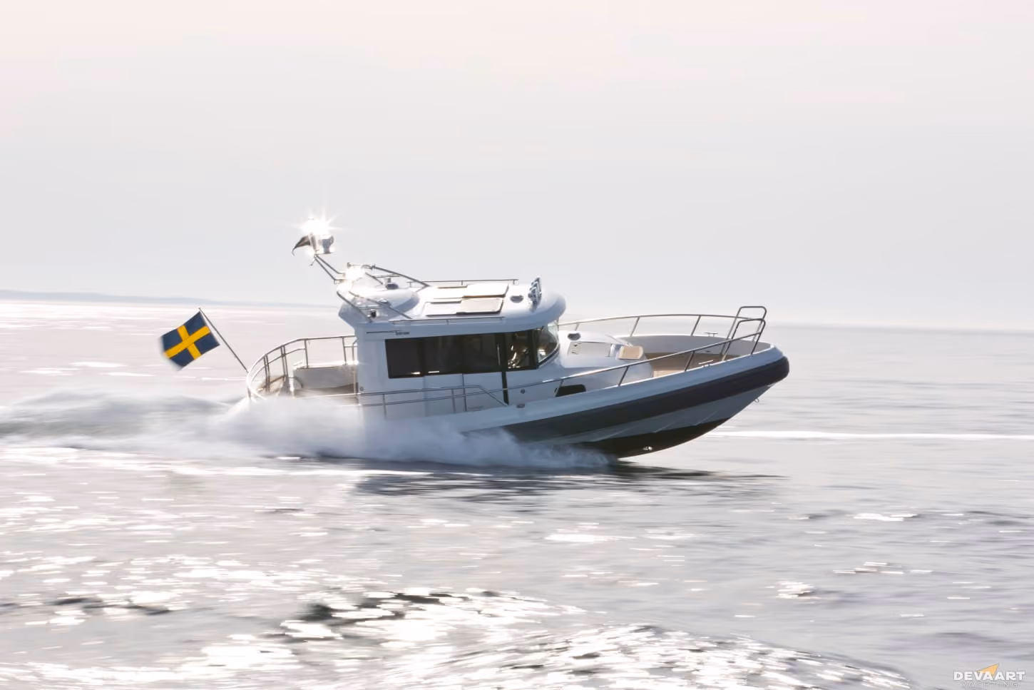 Aquador boat speeding through the waters