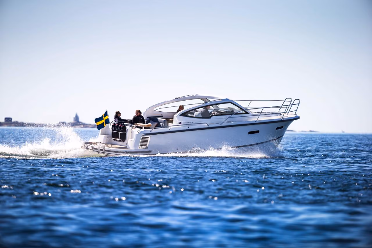 Nimbus boat cruising through the water