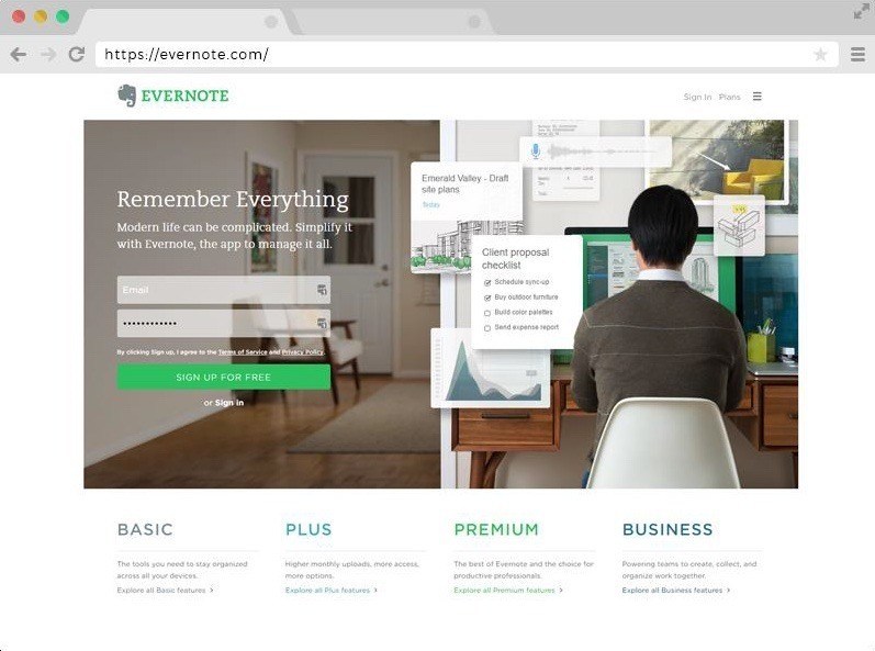 Example value proposition evernote