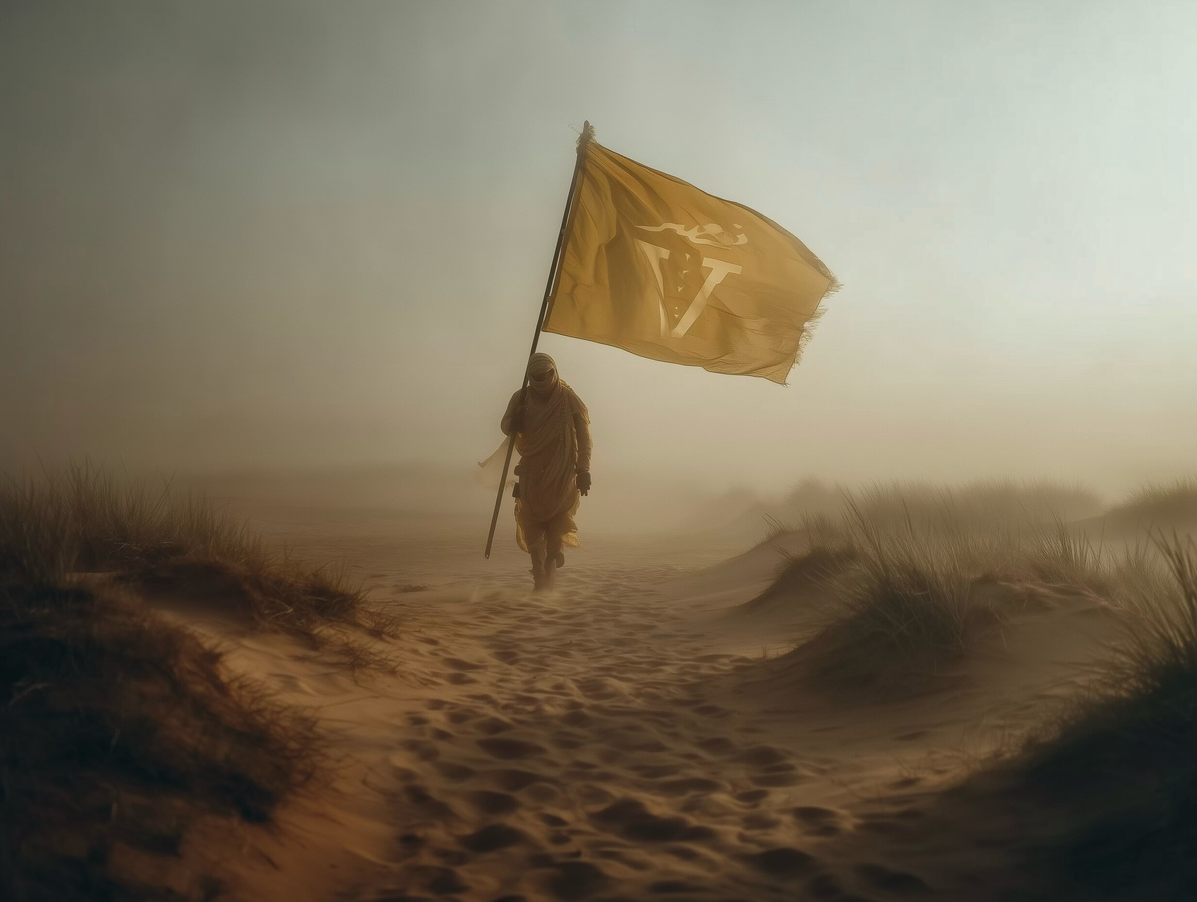 Al Nassr — lone rider carrying the club flag through the desert