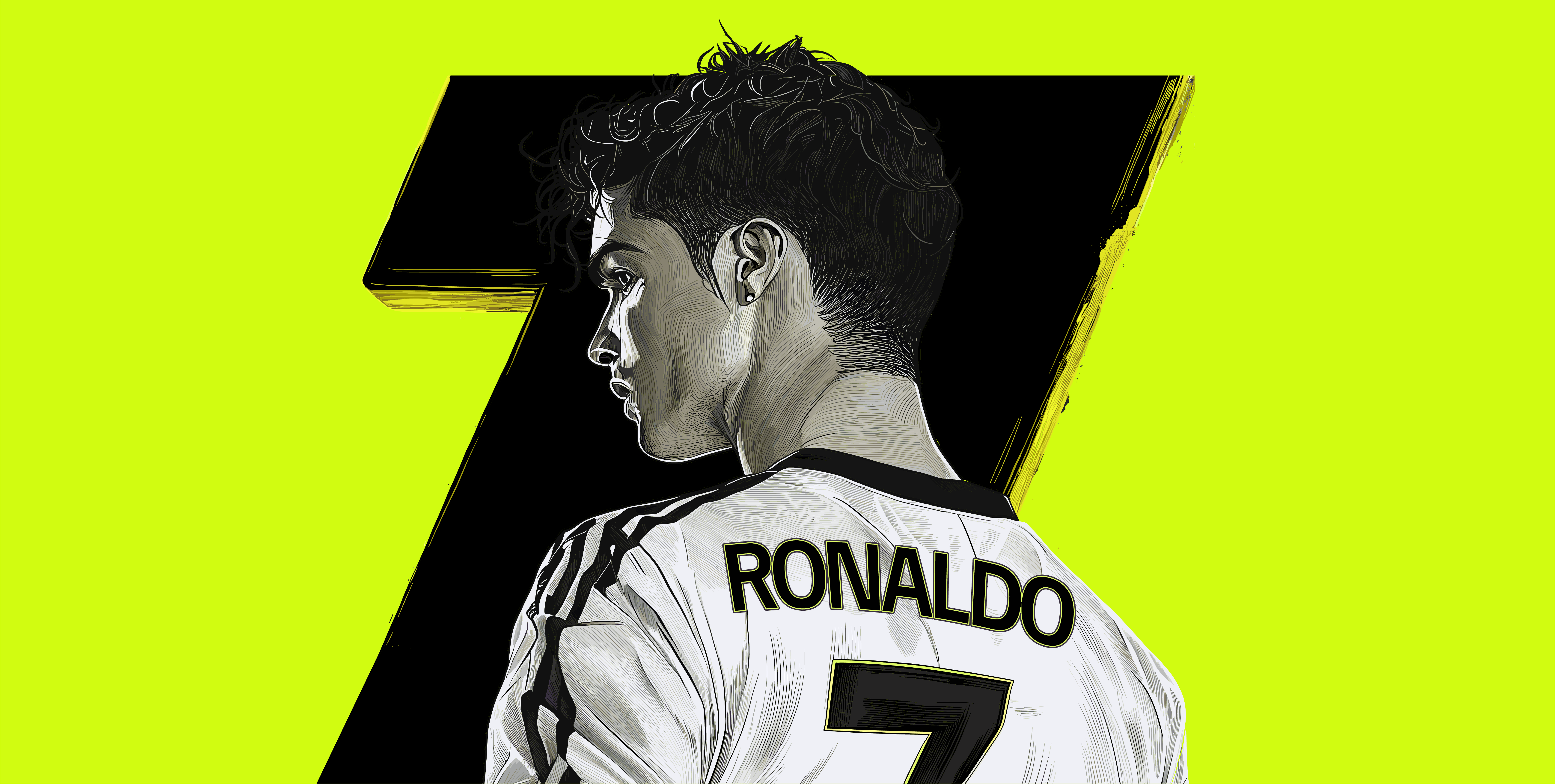 CR7 Life Museum — key art illustration of Cristiano Ronaldo inside a large numeral seven, lime colourway
