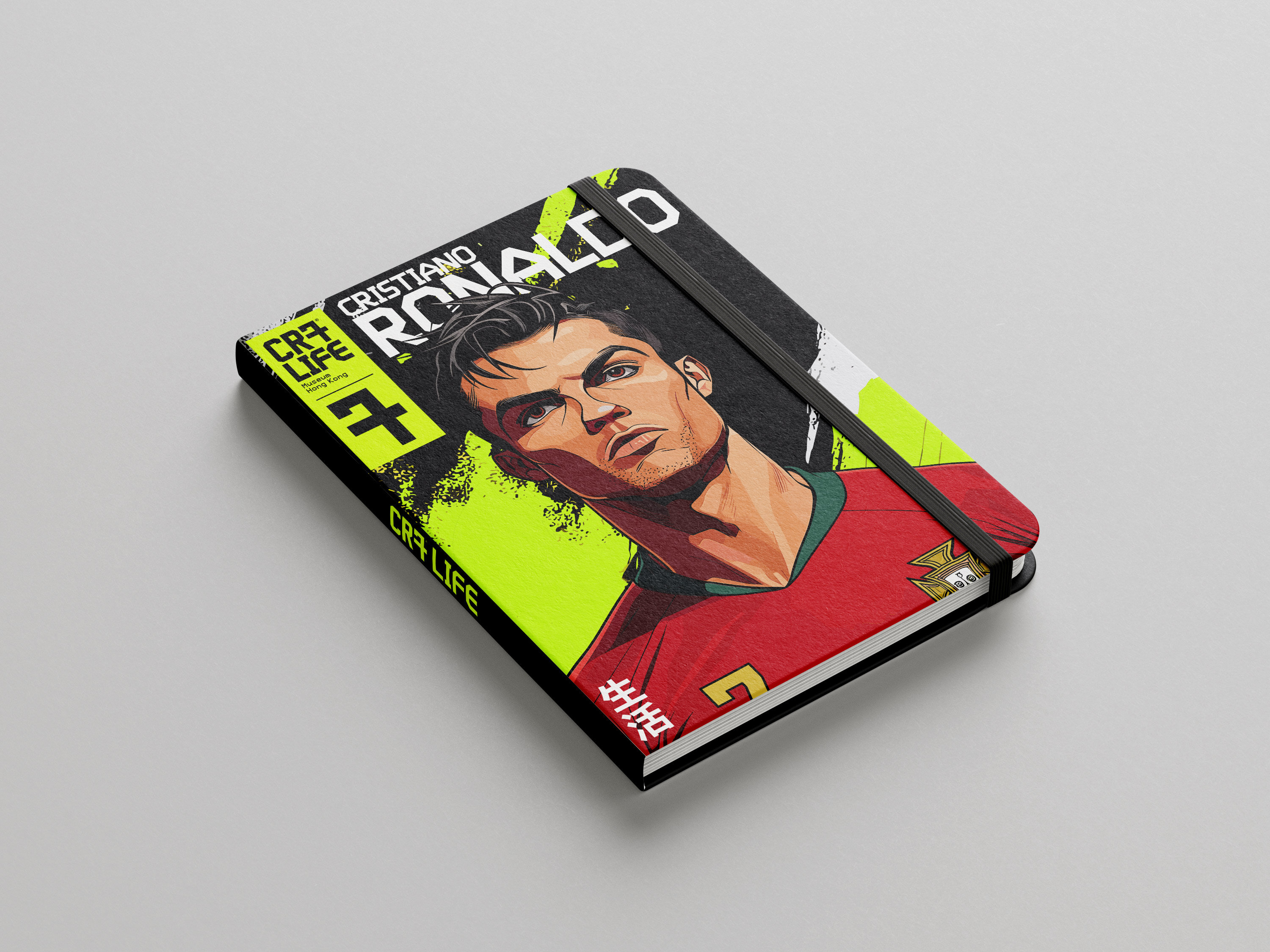 CR7 Life Museum merchandise — notebook with an illustrated Cristiano Ronaldo cover