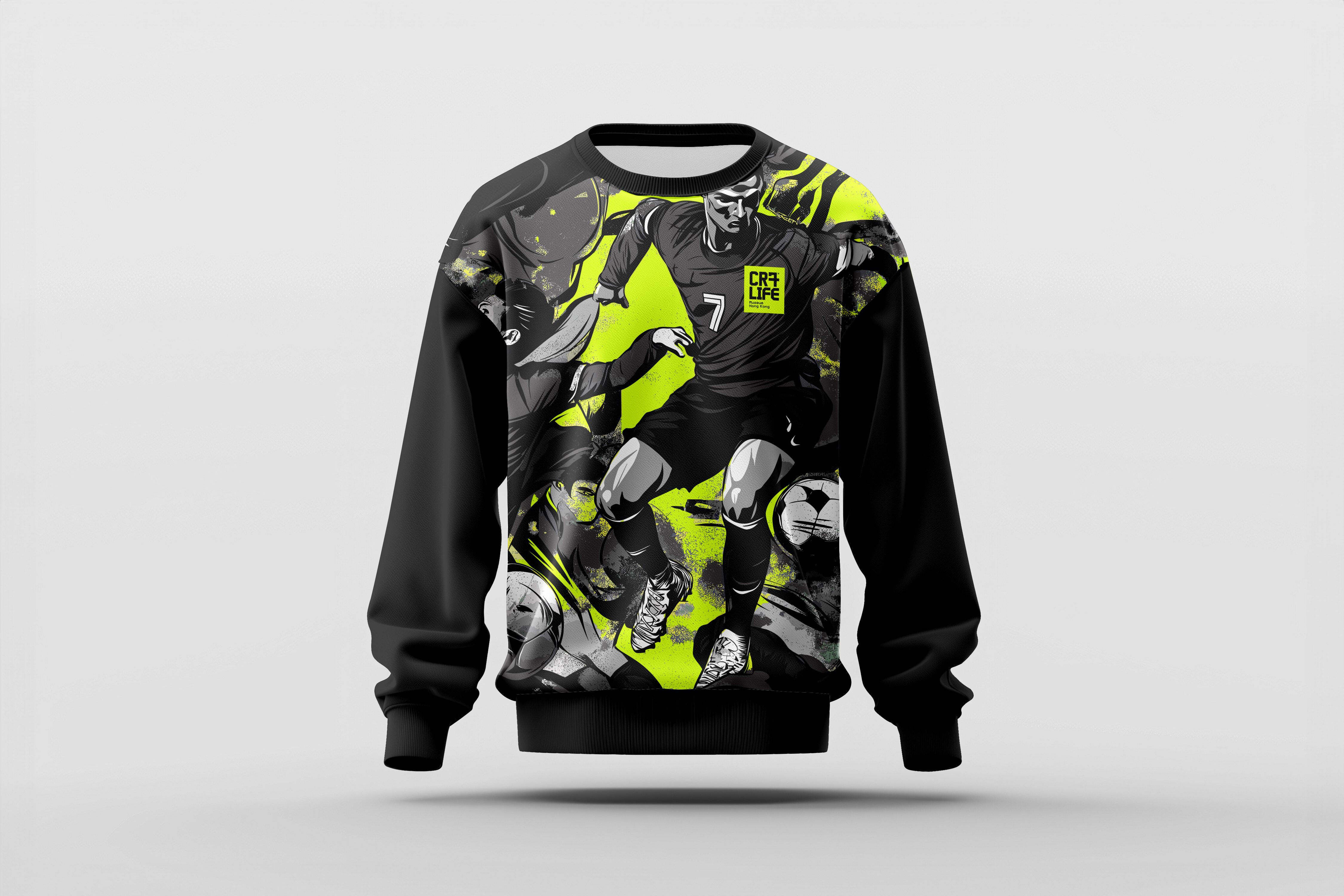 CR7 Life Museum merchandise — sweatshirt with an all-over CR7 LIFE graphic print