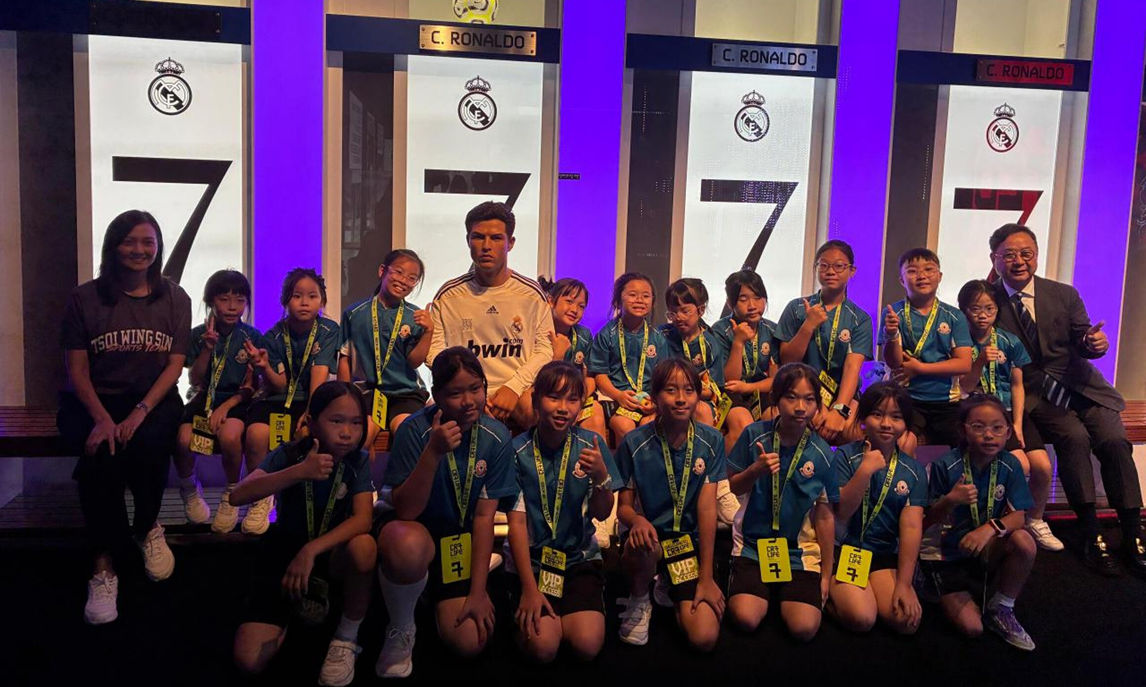 CR7 Life Museum — school group in the recreated Real Madrid dressing room
