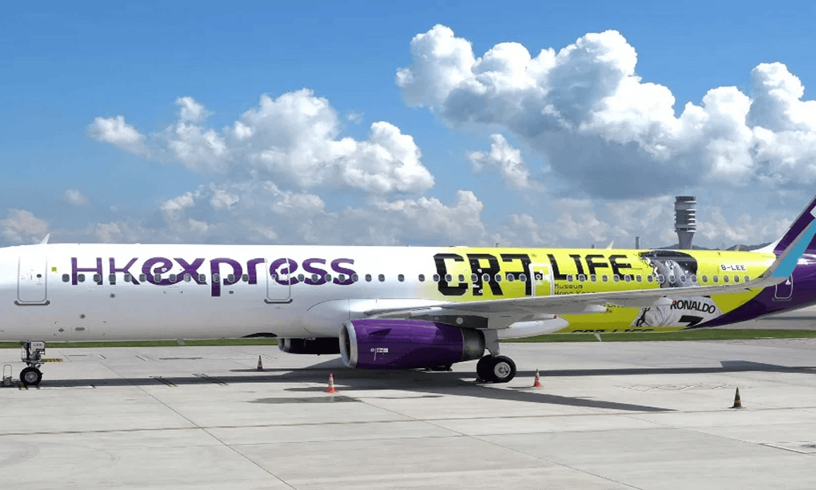 CR7 Life Museum — HK Express aircraft in CR7 LIFE livery on the apron