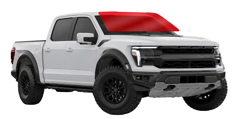 Ford F-150 Raptor with its windshield highlighted