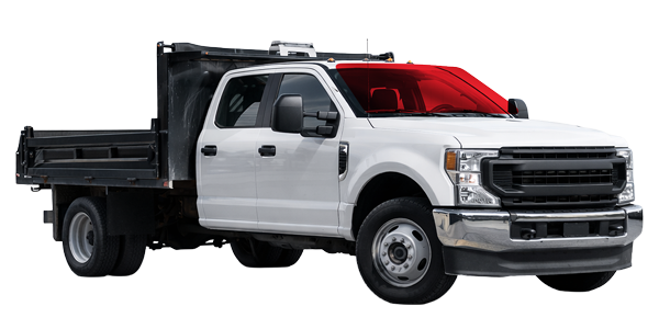 Ford Super-Duty work truck with its windshield highlighted