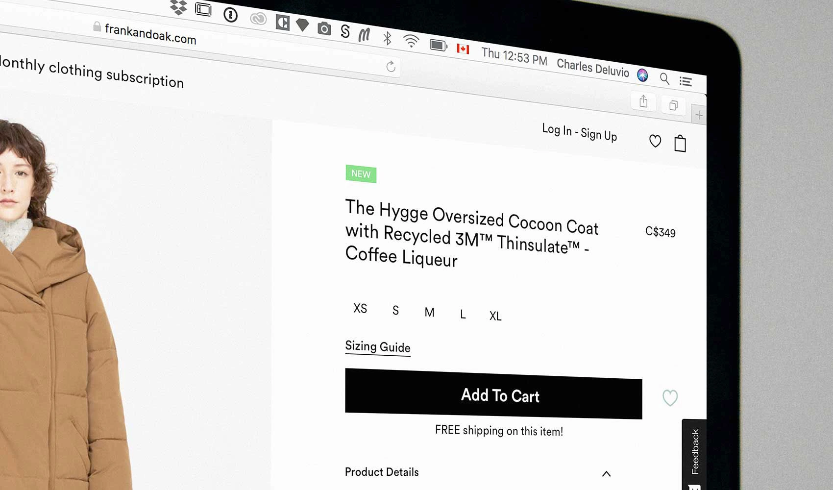 Monitor screen showing product details