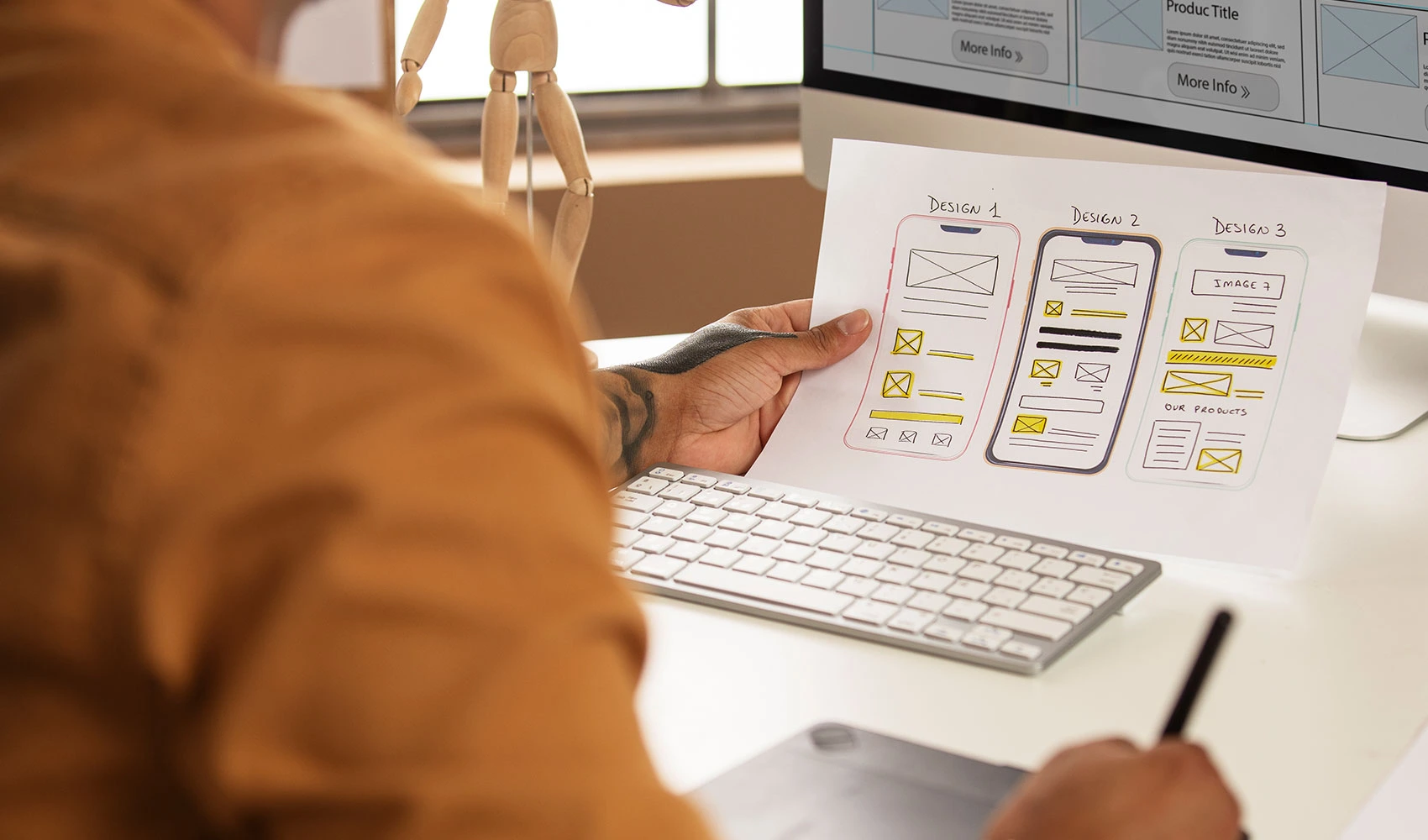 Man working with computer side view
