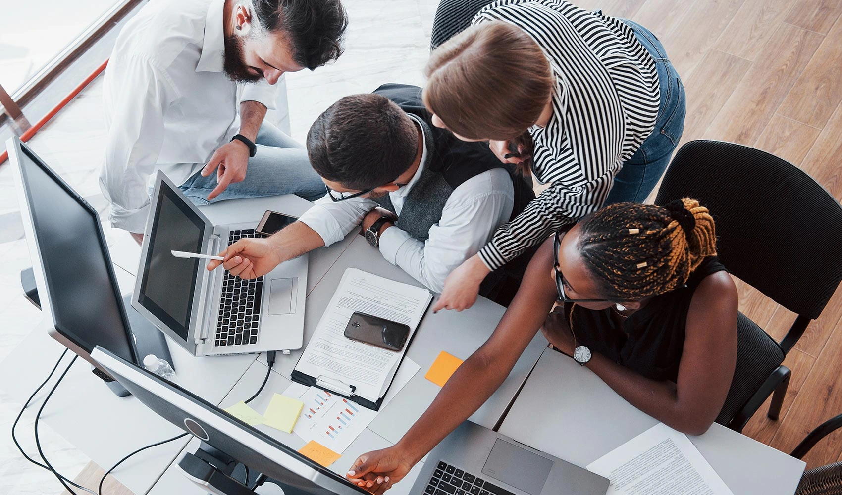 Group multinational busy people working at the office
