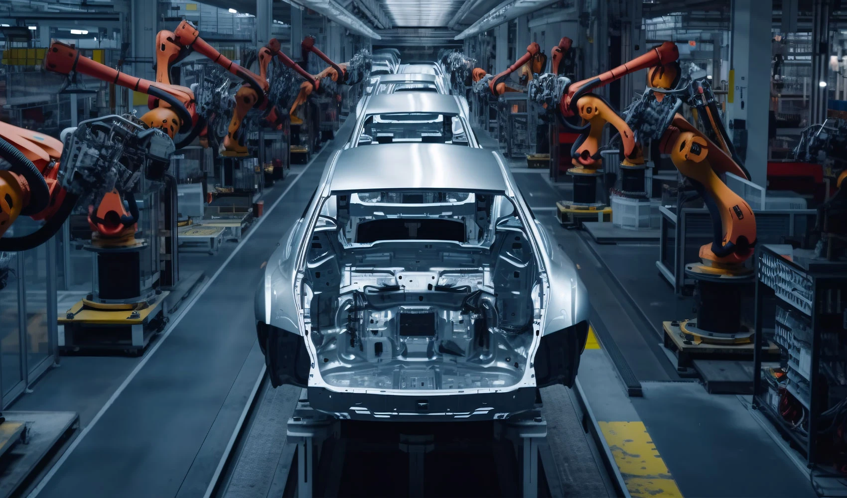 Car factory with robots floor