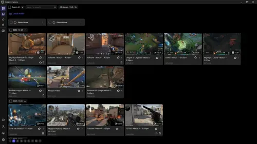 Insight Capture dashboard showing gameplay highlights in clipping software.