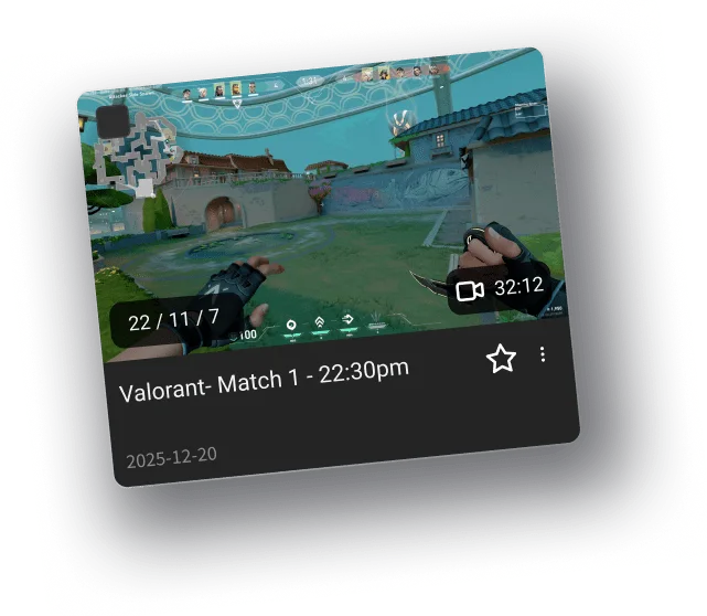 Valorant gameplay clip card in Insight Capture clipping software with instant sharing.