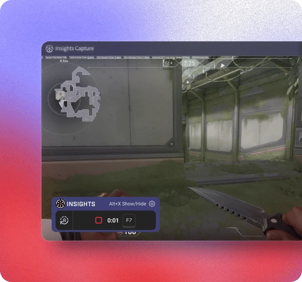 Recording start HUD and hotkeys in Insight Capture clipping software during gameplay.