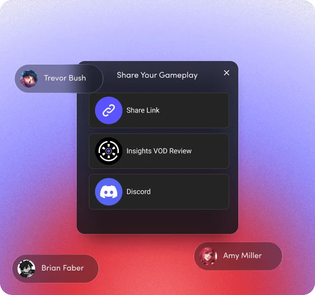 Share video destinations in Insight Capture clipping software — YouTube, Discord, Twitter, Reddit.
