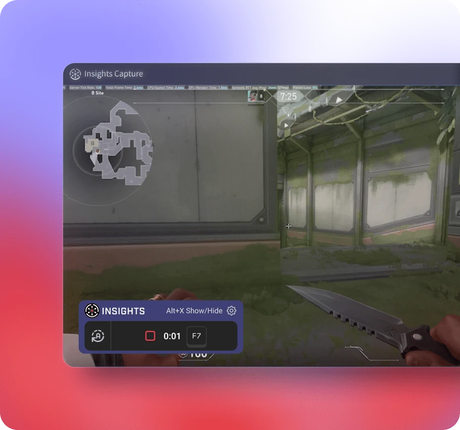 Recording start HUD and hotkeys in Insight Capture clipping software during gameplay.