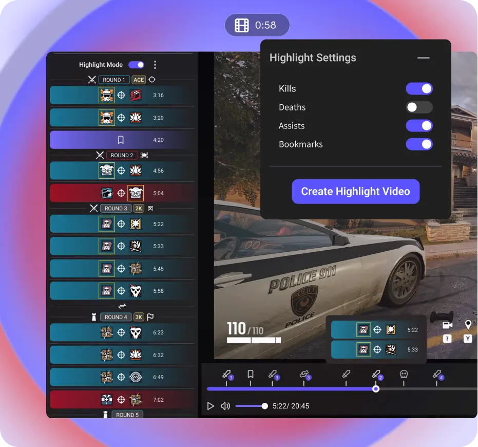 Recording start HUD and hotkeys in Insight Capture clipping software during gameplay.